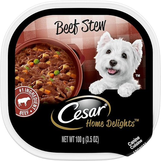 CESAR HOME DELIGHTS Soft Wet Dog Food Beef Stew, 3.5 oz. Easy Peel Trays, Pack of 24