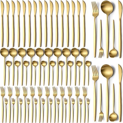 60 Pieces Stainless Steel Silverware Set, Flatware Cutlery Set Service for 12, Tableware Cutlery Set Include Knife Fork Spoon Set, Utensils for Home, Restaurant, Hotel, Dishwasher Safe (Gold)