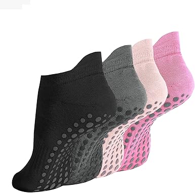 Women's Yoga Pilates Socks-Non-Slip Yoga Sport Socks-Suitable for Ballet and Fitness-4 Pairs