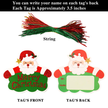 80pcs Large Gift Tags for Christmas w/ Tie Strings, 20 Designs, Glittery