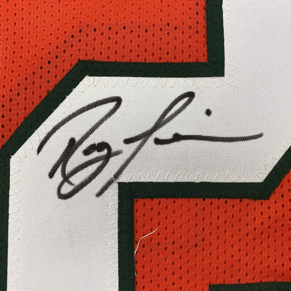Framed Autographed/Signed Ray Lewis 35x39 Miami Orange College Football Jersey Beckett BAS COA