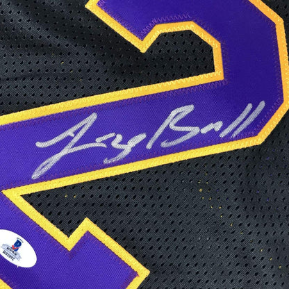 Autographed/Signed Lonzo Ball Los Angeles LA Black Basketball Jersey Beckett BAS COA