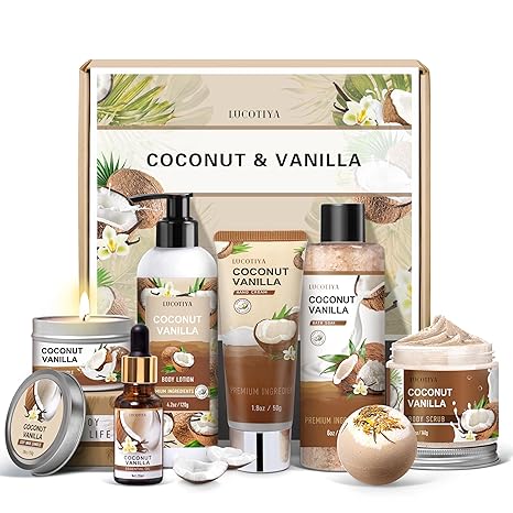 Gifts for Women, Birthday Gifts for Women, Bath and Body Gifts Set, Vanilla Coconut Spa Gift for Self Care, Thank you Relaxing Bath Sets for Mom, Grandma, Girlfriend, Sister, Friends