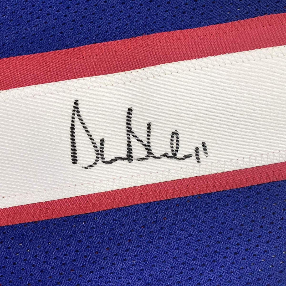 Framed Autographed/Signed Drew Bledsoe 35x39 New England Patriots Blue Football Jersey Beckett BAS COA