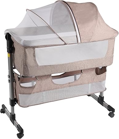 Baby Bassinet, Bedside Sleeper with Cradle Mode, 5 Height Adjustable Bedside Crib, Baby Bassinets Bedside Sleeper, with Mosquito Nets, Comfortable Mattresses