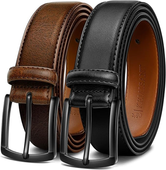 KEMISANT Men Belt 2Pack ‰ÛÒ Genuine Leather Belt for Men Dress Casual Golf Jeans 1 3/8"
