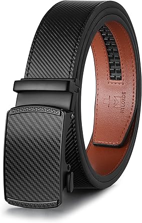 MILORDE Men's Ratchet Leather Belt for Casual Golf Dress Pants Shirts, Adjustable Fit, Comfortable and Easy To Use ‚__35mm‚__