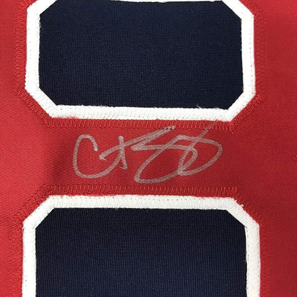 Framed Autographed/Signed Curt Schilling 35x39 Boston Blue Baseball Jersey JSA COA