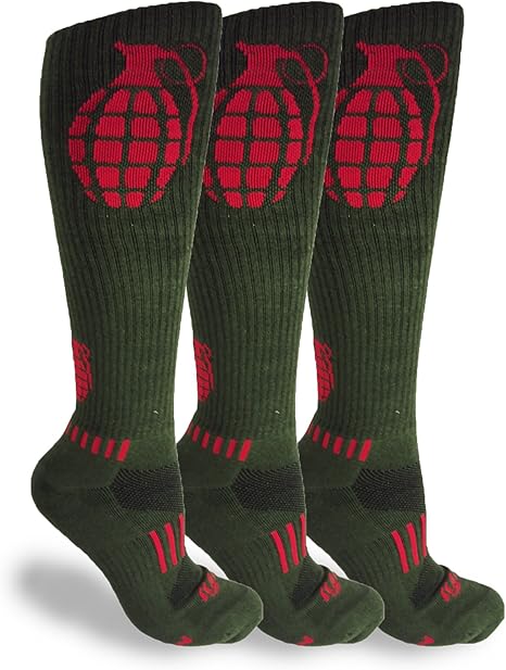3-Pack Army Green and Red The Ultimate Grenade Knee-High Fitness Socks