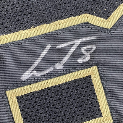 Autographed/Signed Lamar Jackson Baltimore Blackout Football Jersey JSA COA
