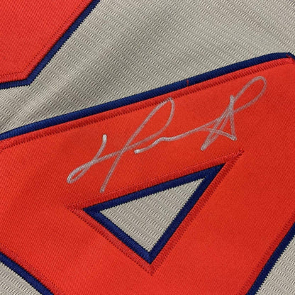 Framed Autographed/Signed David Ortiz 35x39 Boston Grey Baseball Jersey JSA COA