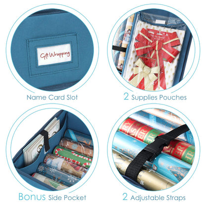 Wrapping Paper Organizer Storage Containers, w/ Pockets - Rolls, Ribbons, & Bows