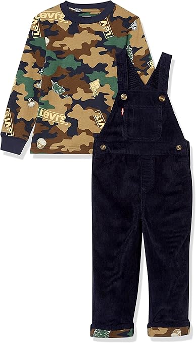 Levi's baby-boys Graphic T-shirt and Overalls 2-piece Outfit SetPants Set