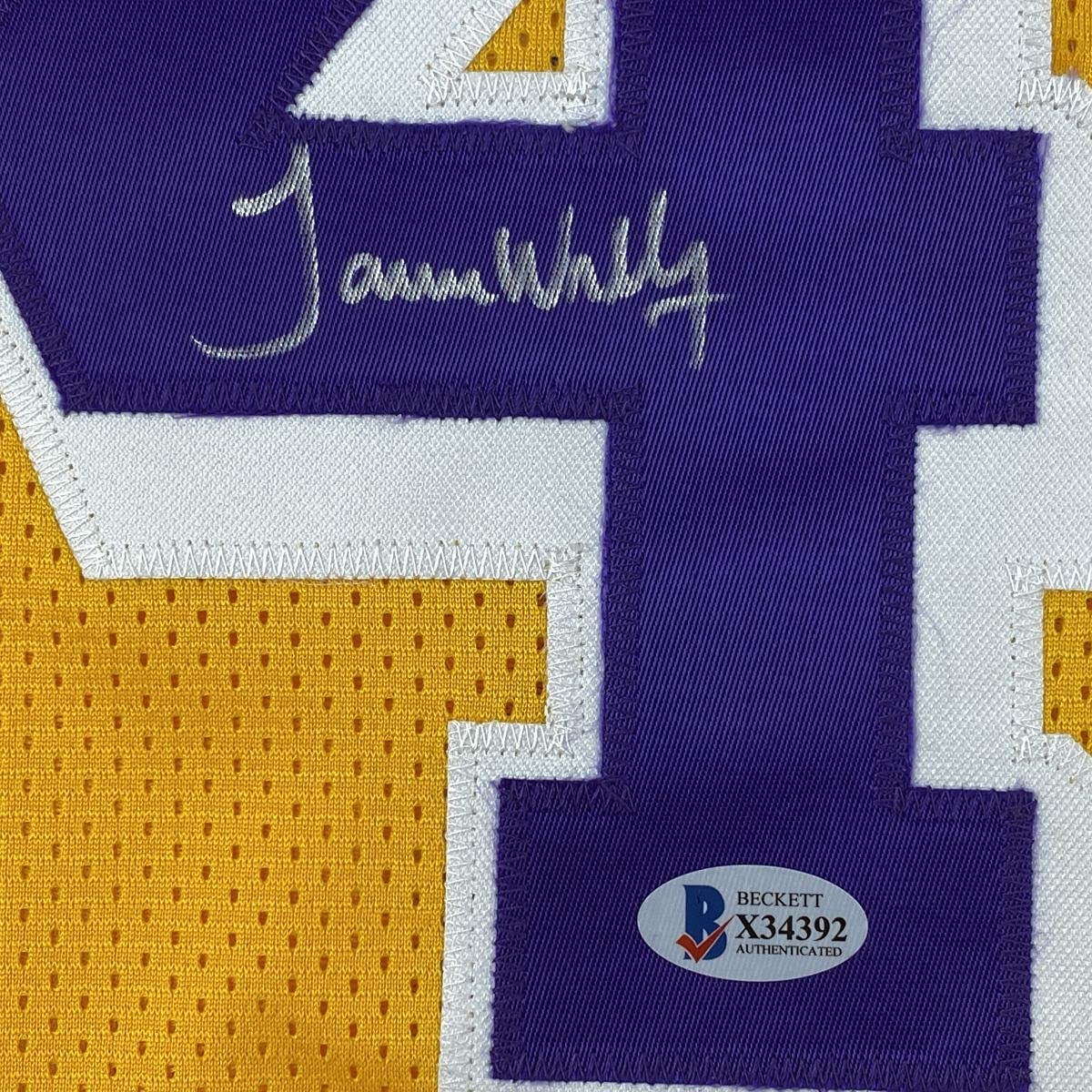 Autographed/Signed James Worthy Los Angeles LA Yellow Basketball Jersey Beckett BAS COA