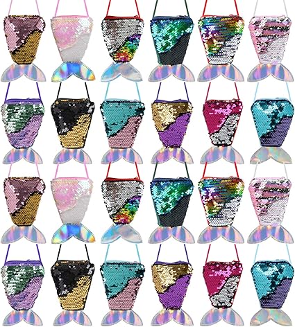 24 Pieces Mermaid Tail Coin Purse Mermaid Tail Sequin Crossbody Coin Wallet Bags for Kids Little Girls Mermaid Birthday Party Favors Goodie Bag Fillers Xmas Gifts