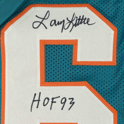 Autographed/Signed Larry Little HOF 93 Miami Teal Stat Football Jersey JSA COA