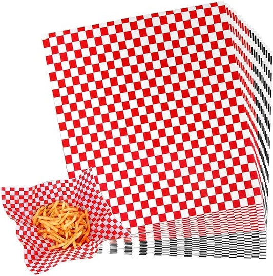 Youngever 300-Piece Wax Paper Sheets - 12x12 inch, Ideal for Fast Food Liners, Sandwiches and Kitchen Baskets - Red & Black