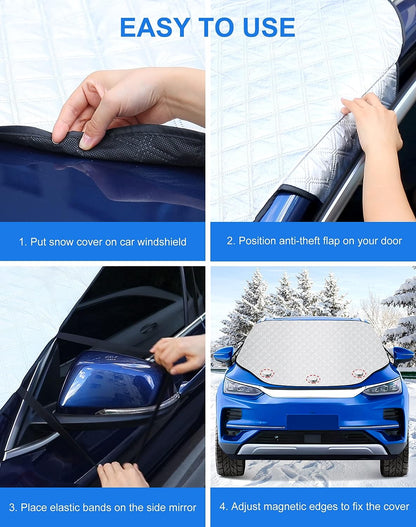 Karvipark Windshield Snow Cover, SUV Magnetic Windscreen Cover, Snow UV Ice Protection Front Window Cover, Sunshade Snow Cover for Cars SUVs Trucks