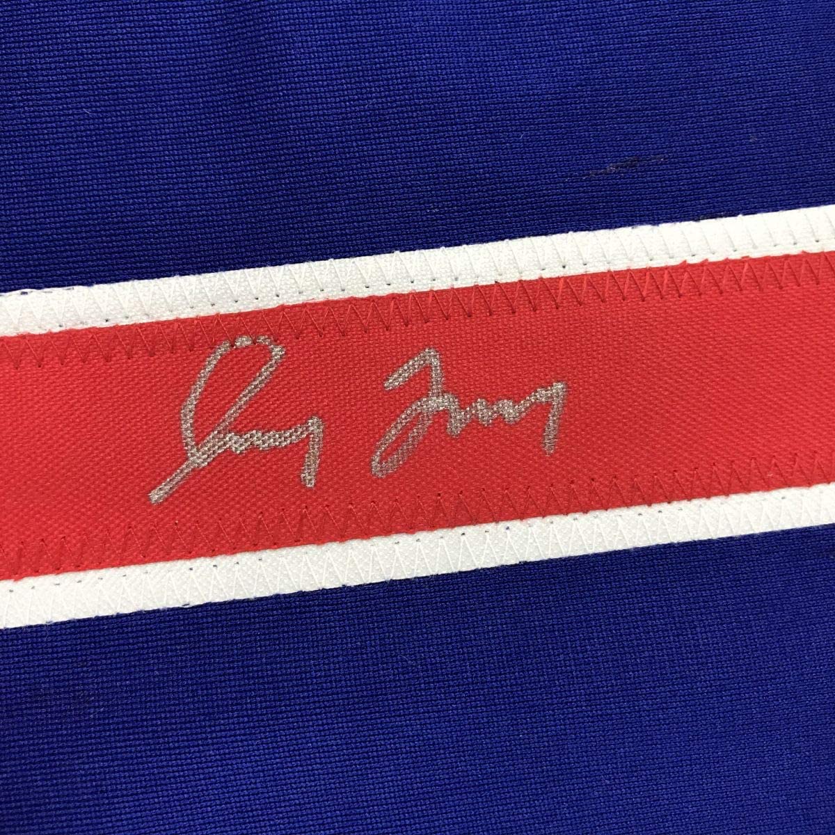 Autographed/Signed Greg Maddux Chicago Blue Stat Baseball Jersey JSA COA