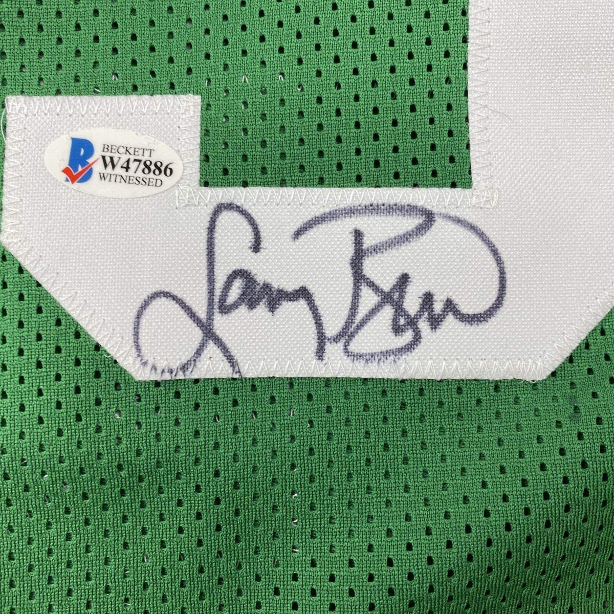 Autographed/Signed Larry Bird Boston Green Basketball Jersey Beckett BAS COA
