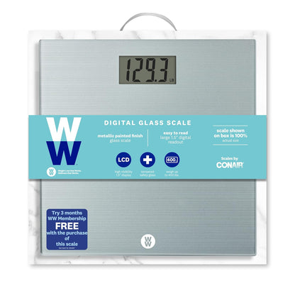 Weight Watchers Scales by Conair Bathroom Scale for Body Weight, Easy To Read Scale, Glass Body Scale Measures Weight Up to 400 Lbs. in Chic Glass