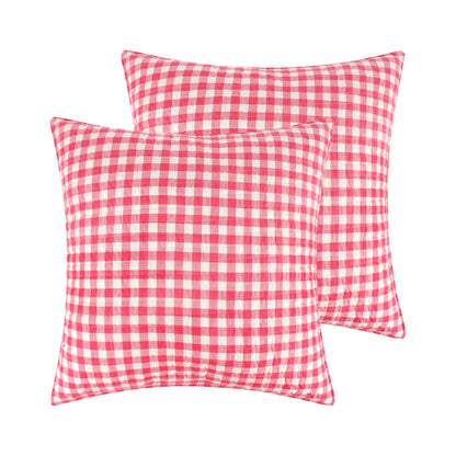 Set of 2 Pillow Shams - Red and Cream - 26"x26", No Insert Cotton/Polyester