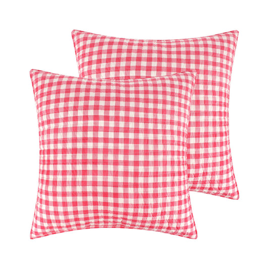 Set of 2 Pillow Shams - Red and Cream - 26"x26", No Insert Cotton/Polyester
