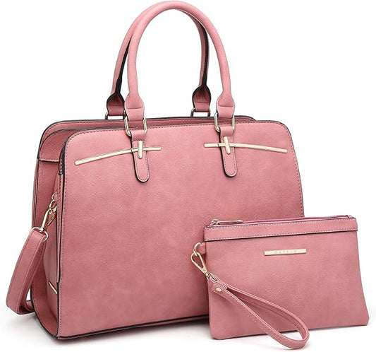 Women Handbag Wallet Tote Shoulder Hobo Bag Top Handle Satchel Purse Set 2pcs with 3 Compartments