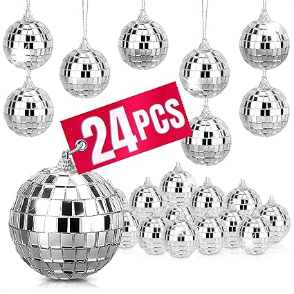 24Pcs Mini Disco Ball Party Decorations - Disco Ball Ornaments Bulk Disco Themed Party Decorations Hanging Disco Ball Centerpiece Disco Balls Decor - Silver Hanging Decorations for Party Decor Balls