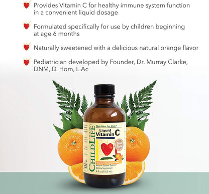 CHILDLIFE ESSENTIALS Liquid Vitamin C - Immune Support, Vitamin C Liquid, All-Natural, Gluten-Free, Allergen Free, Non-GMO, High in Antioxidants - Orange Flavor, 4 Ounce Bottle (Pack of 3)