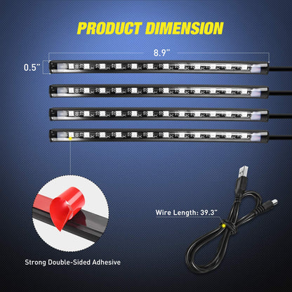 Car Under Dash LED Strips & Cup Holder Coaster Interior Lights BUNDLE
