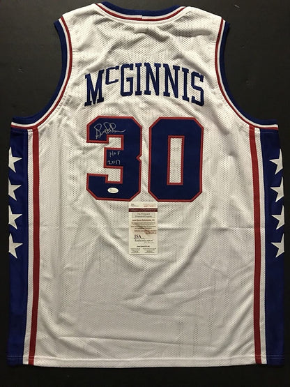 Autographed/Signed George McGinnis HOF 17  Philadelphia White Basketball Jersey JSA COA