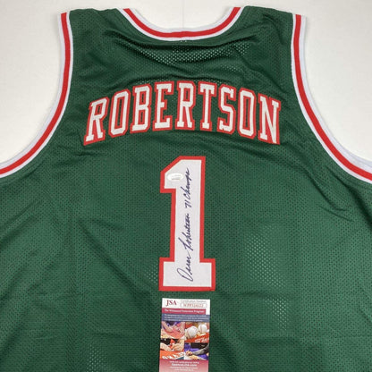 Autographed/Signed Oscar Robertson 71 Champs Milwaukee Green Basketball Jersey JSA COA