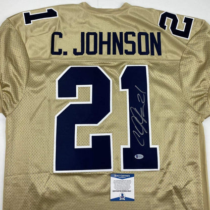 Autographed/Signed Calvin Johnson Georgia Tech Gold College Football Jersey Beckett BAS COA