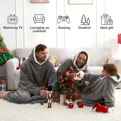 Hansleep Hoodie Blanket with Pocket for Adults - Grey Long 32" x 58"