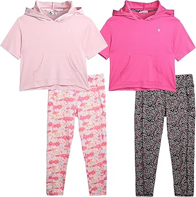 RBX Girls_Ñé Active Set _ÑÐ Performance Short Sleeve T-Shirt, Capri Yoga Pants Leggings Set (4 Pack)