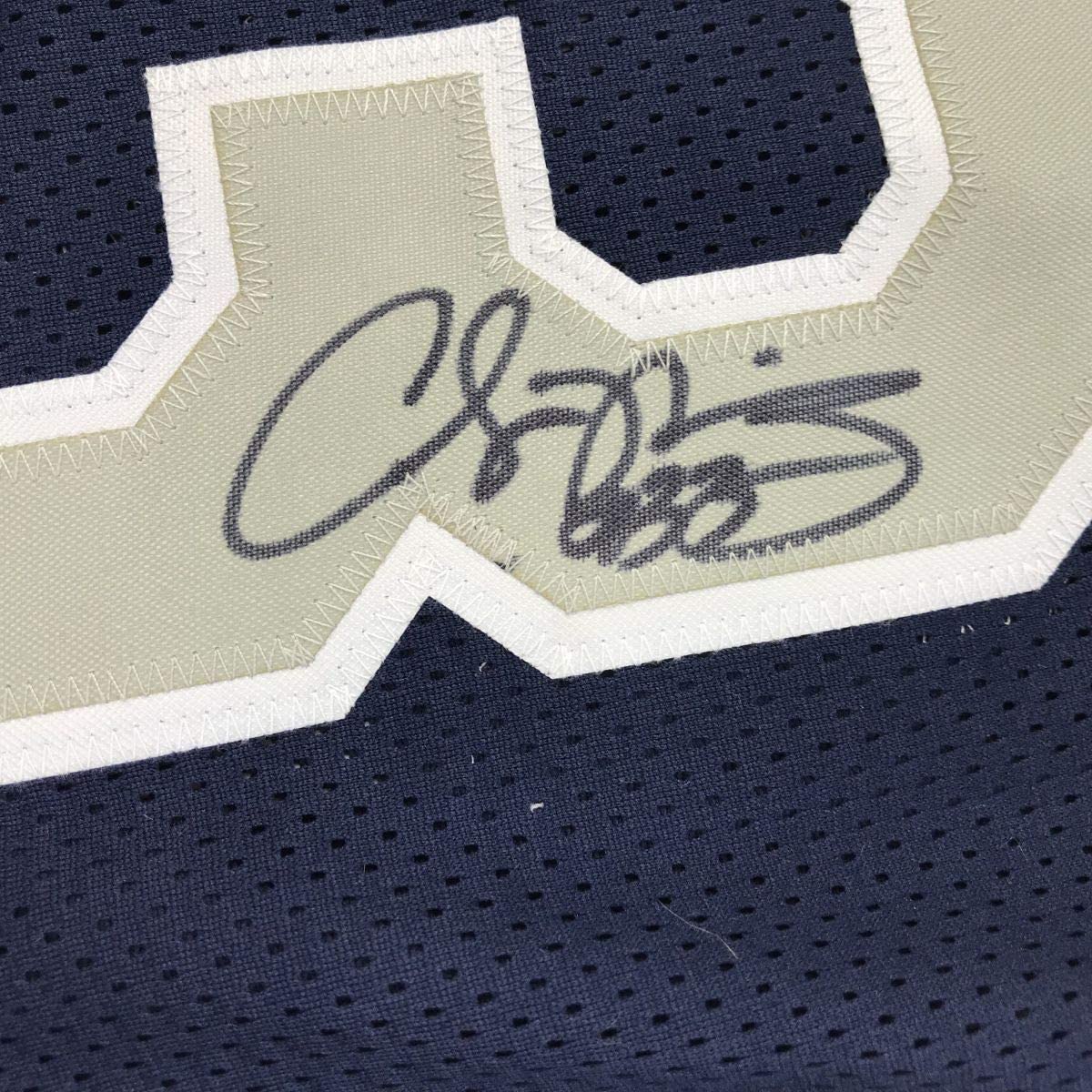 Autographed/Signed Alonzo Mourning Georgetown Blue College Basketball Jersey JSA COA