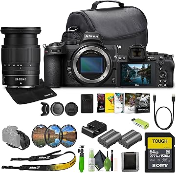 Nikon Z5 Mirrorless Full Frame Camera with 24-70mm f/4 Lens Kit + EN-EL15C Battery + Memory Card Wallet + 64GB SF-M Tough Series Memory Card + Photo Editing Software + More (Renewed)