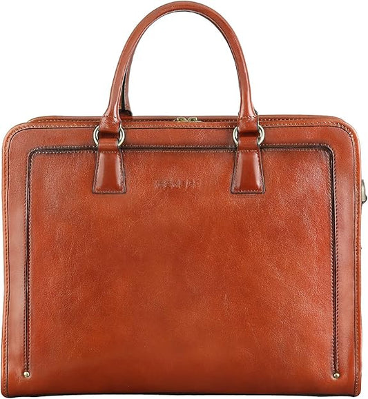 Banuce Vintage and Classic Genuine Full Grains Italian Leather Briefcase for Women 14 Inch Laptop Bag Stylish Business Work Bag Brown