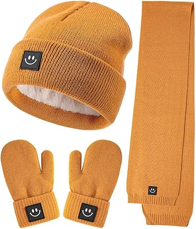 Baby Beanie Mittens Scarf Set, Toddler Kids Winter Hat and Thermal Gloves Neck Warmer Set for Girls Boys