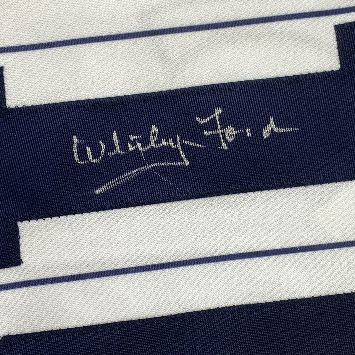 Autographed/Signed Whitey Ford New York Pinstripe Baseball Jersey PSA/DNA COA #2