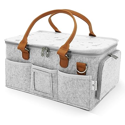 Baby Diaper Caddy With Lid, Diaper Caddy Organizer for New Mom Gifts, Newborn Essentials Must Haves, Registry for Baby, Baby Registry Search, Baby Gift Basket Baby Must Haves Travel Bag