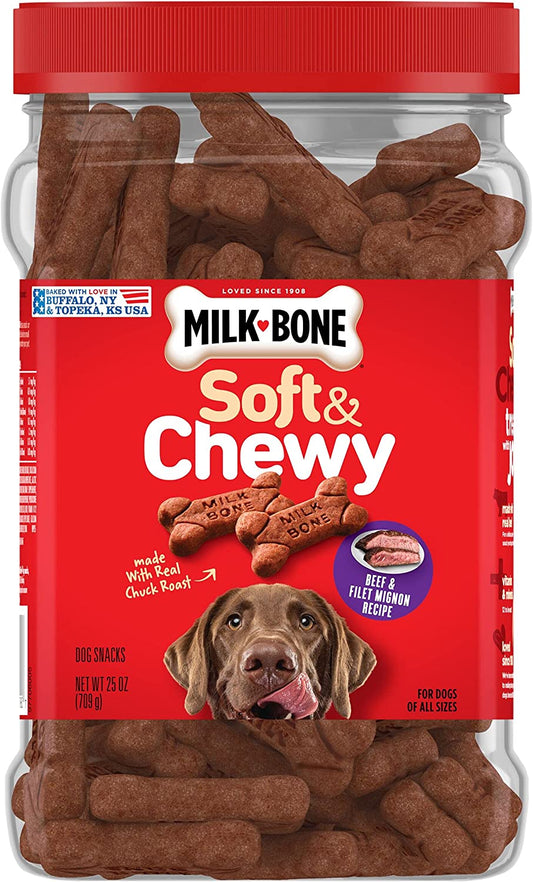 Milk-Bone Soft & Chewy Dog Treats, Beef & Filet Mignon Recipe, 25 Ounces