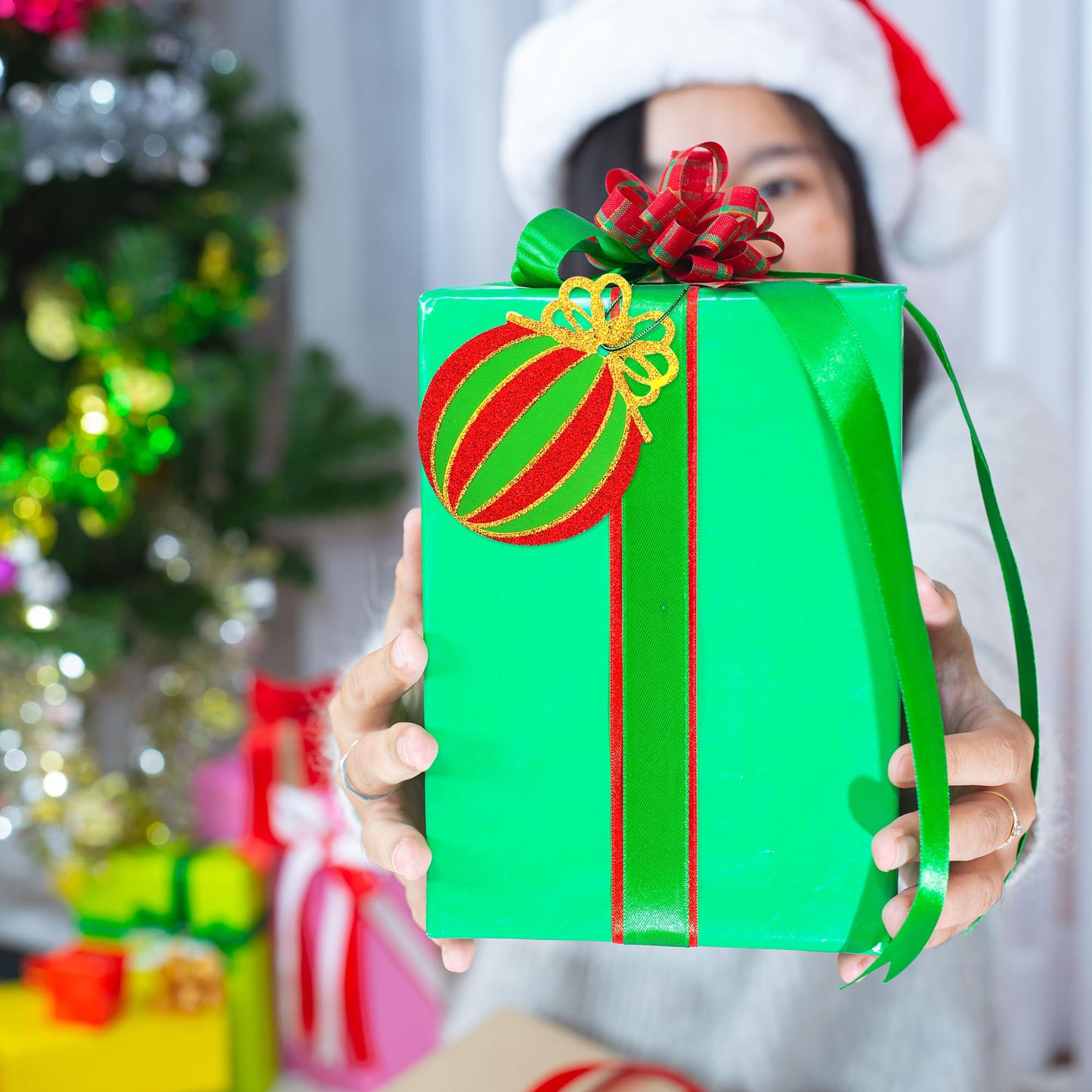 80pcs Large Gift Tags for Christmas w/ Tie Strings, 20 Designs, Glittery