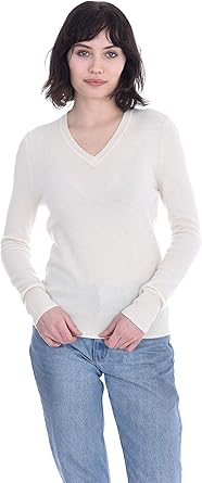 Cashmeren Women_Ñés Basic V-Neck Sweater 100% Pure Cashmere Long Sleeve Classic Pullover