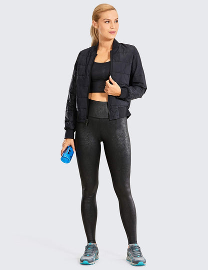 CRZ YOGA Matte Faux Leather Leggings for Women 28'' - High Waisted Stretch Full Length Leather Pants Workout Pleather Tights Black Crocodile Small