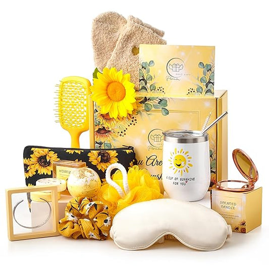 13 Pcs Self Care and Birthday Gift Box for Women - Women‰۪s Day Gift for Women, Mom, Wife with Bath Care and Relaxing Gifts - Tumbler, Scented Candle, Bath Bomb , Soap, Hair Brush, Bracelet