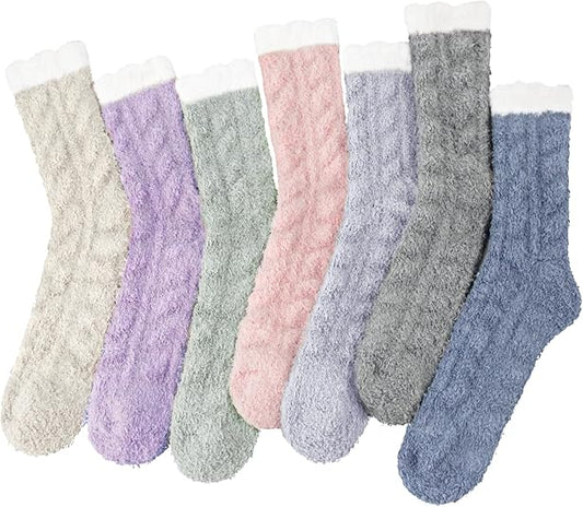 7 Pairs Womens Winter Fuzzy Socks Cozy Fluffy Socks Warm Fuzzy Christmas Socks for Women Gifts