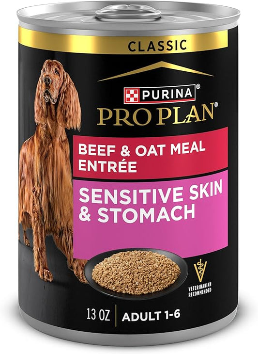 Purina Pro Plan Sensitive Skin and Stomach Dog Food Wet Classic Pate Beef and Oat Meal Entr̩e - (Pack of 12) 13 oz. Cans