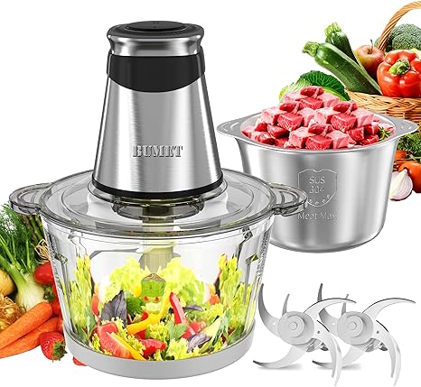 500W Small Food processor Food chopper Electric Meat Grinder & Vegetable Chopper with two 8 cups bowls for home use, Mincing, and Puree for kitchen aid, baby foot, pet food